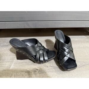 Michelle K Made In Brazil Back Open Toe Rare Wedge Sandals 7.5 Leather